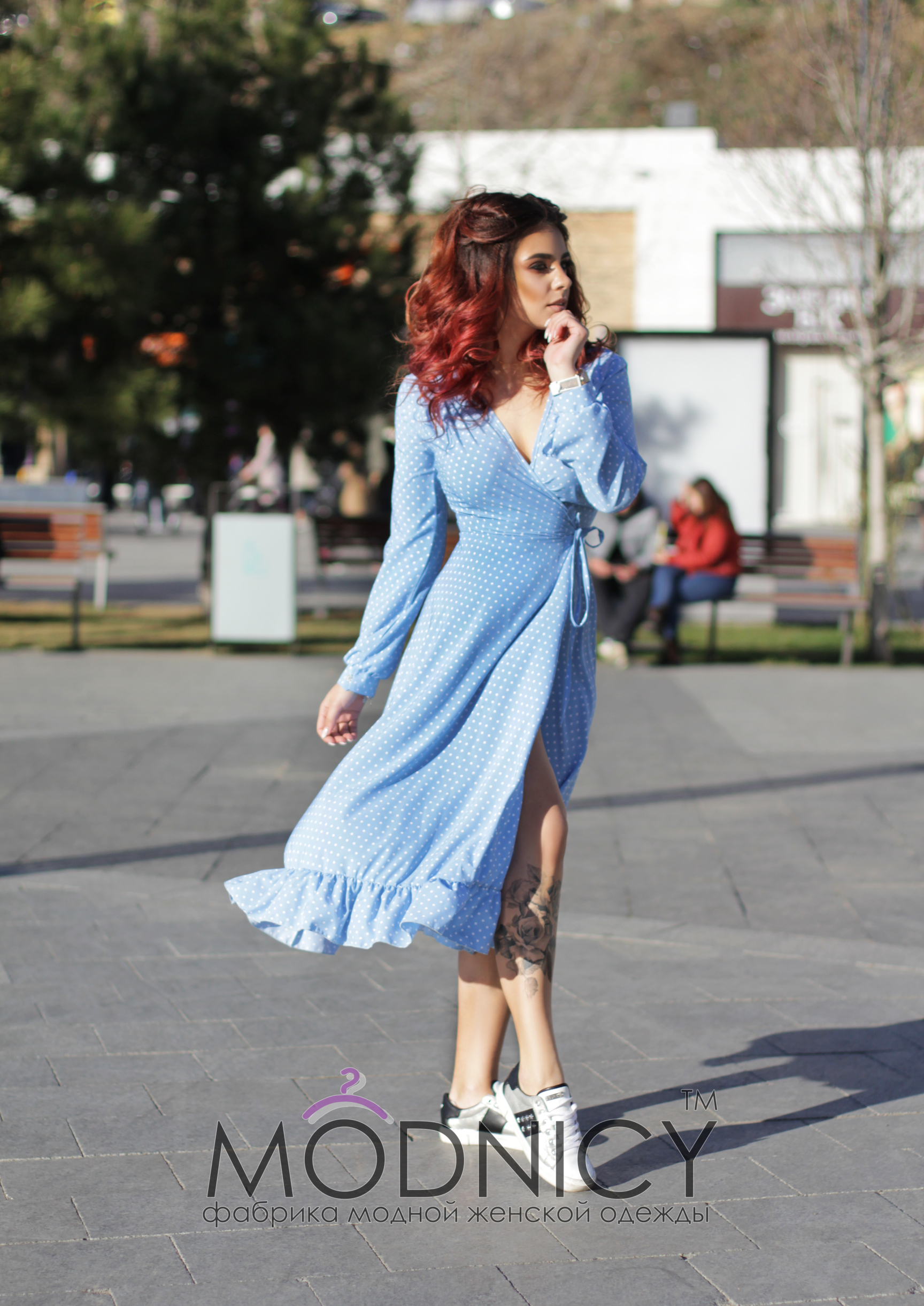 Голубое платье Горошек 3982, фото 2