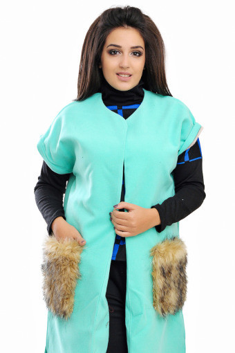 Кашемировое пальто - жилет с меховыми карманами 03332