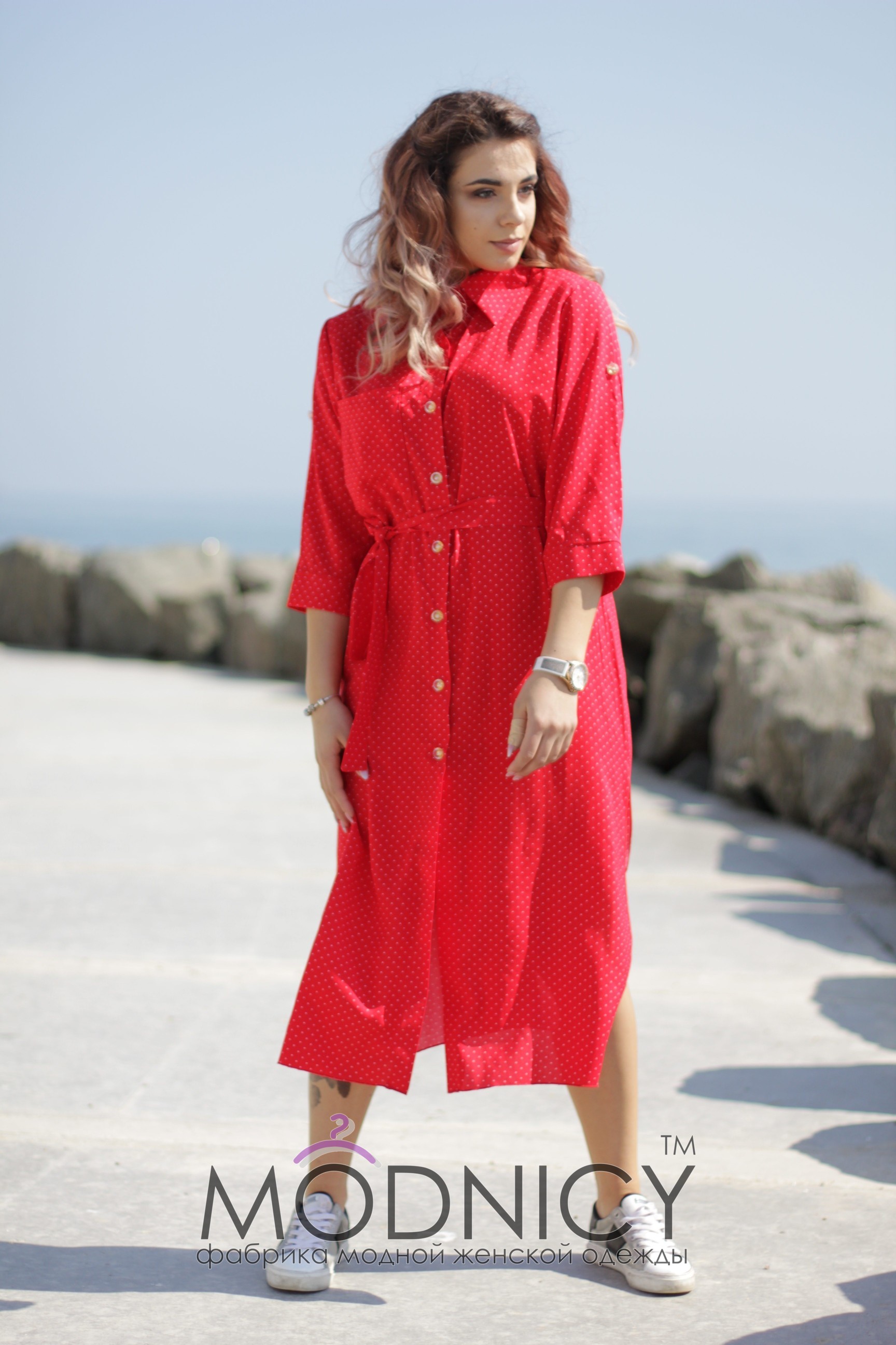 Платье Красное в горошек 4026, фото 1
