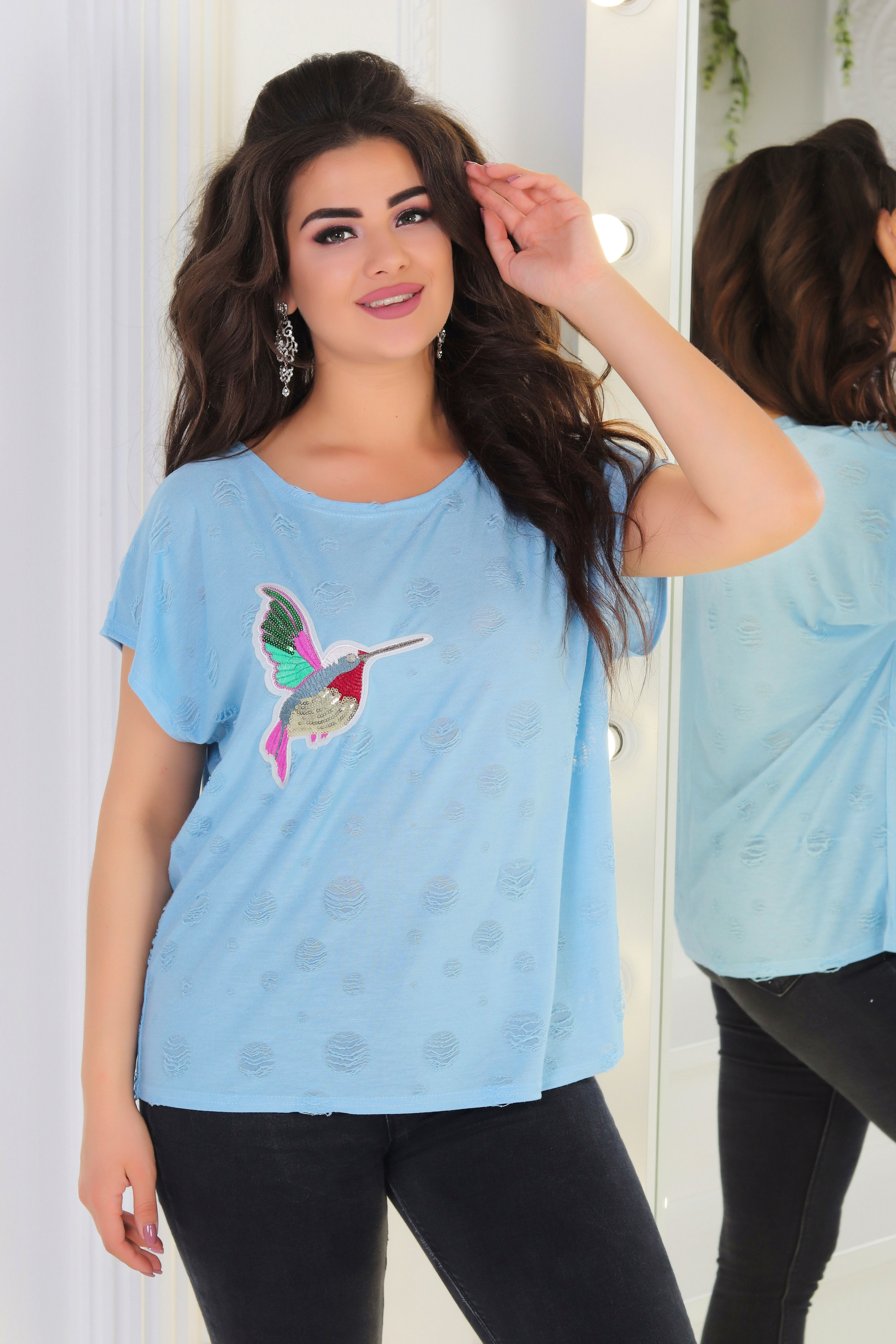 Блакитна жіноча футболка Птах 0225