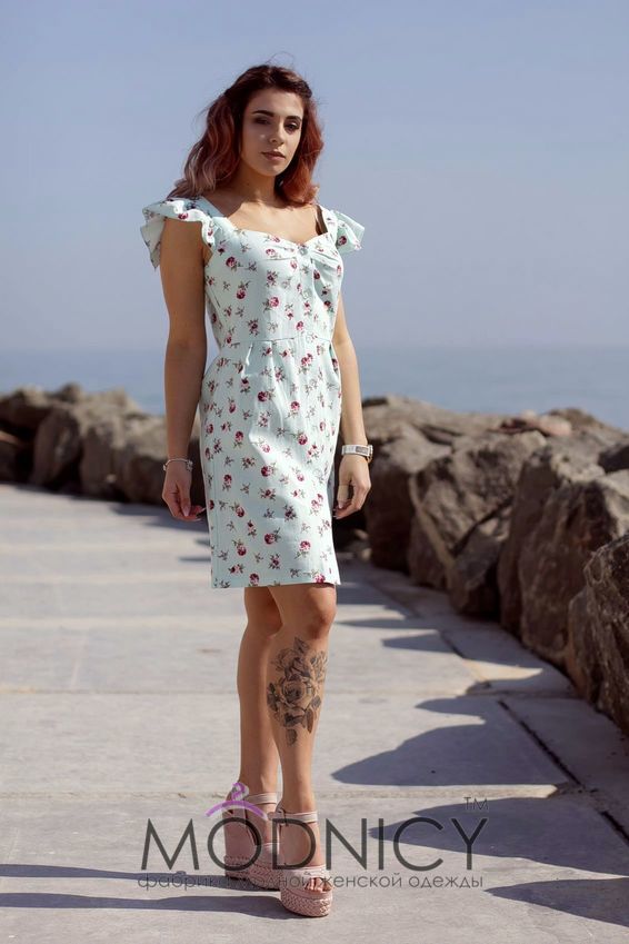 Льняное цветочное платье 4014, фото