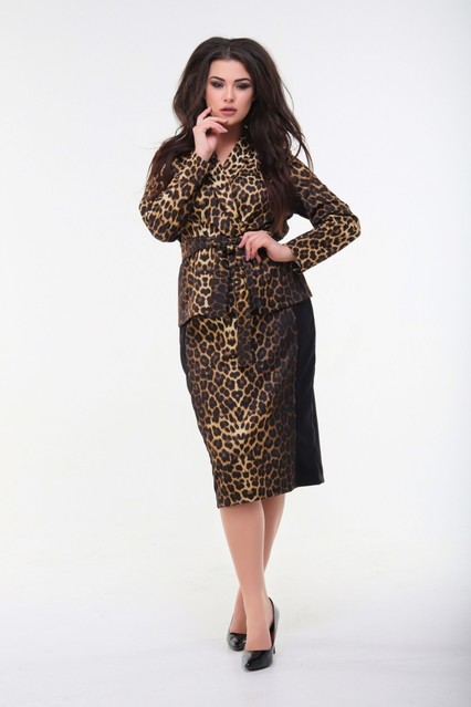 Леопардовый костюм Юбка и Пиджак 03930, фото 2