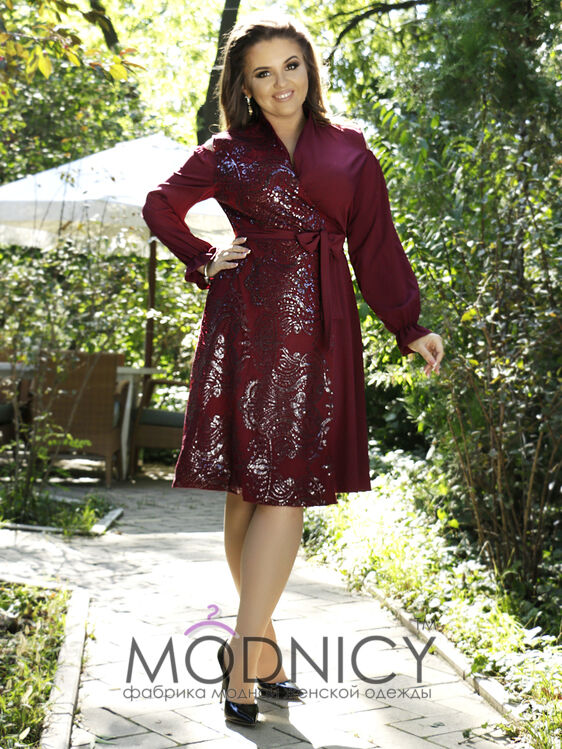 Коктейльное платье большого размера 03602 цвет Бордо, фото