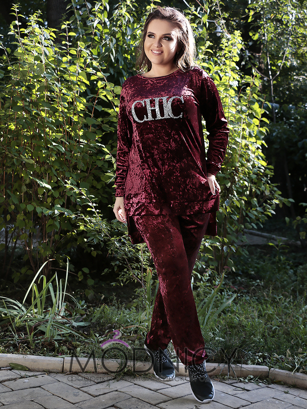 Женский бархатный спортивный костюм 03604 цвет Марсала, фото