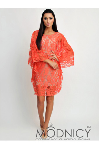 Гипюровое платье 3245/1 цвет Коралловый, текущий цвет товара, фото