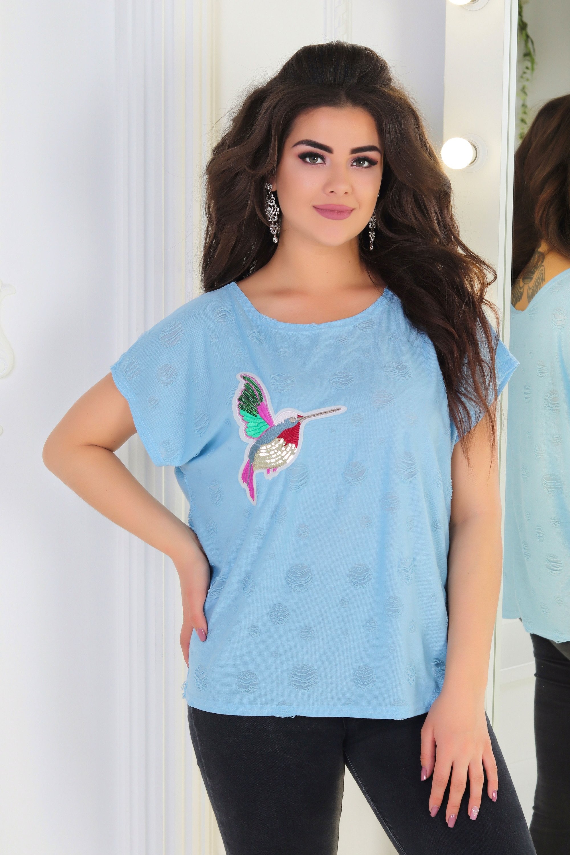 Блакитна жіноча футболка Птах 0225, фото 3