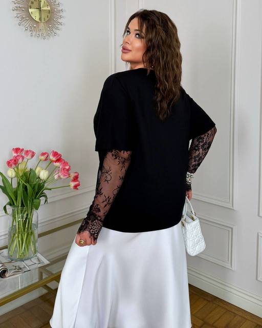 Футболка с Кружевом и рукавами 7177,2, фото 3