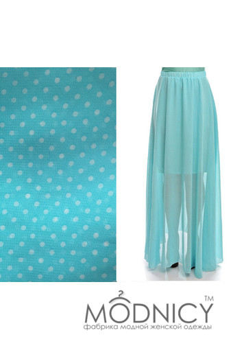 Длинная шифоновая юбка в мелкий горох 03096 цвет Голубой, текущий цвет товара, фото