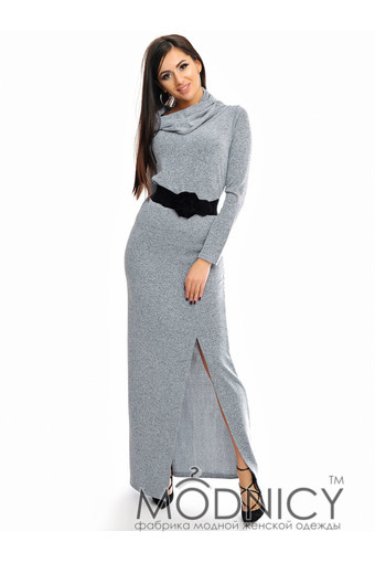 Длинное платье с разрезом 3370 цвет Светло-серый, текущий цвет товара, фото